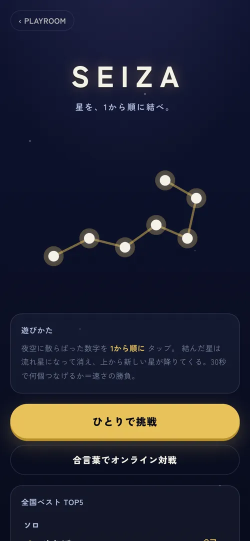 SEIZA のプレイ画面