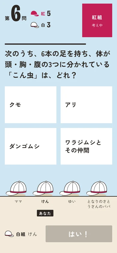 紅組と白組に分かれた画面
