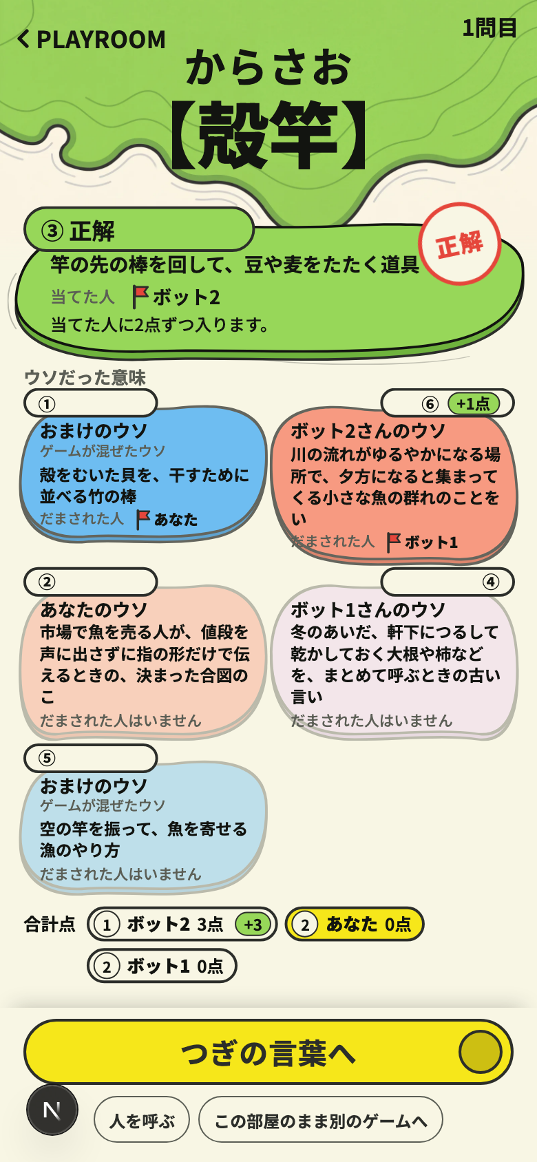 結果の画面
